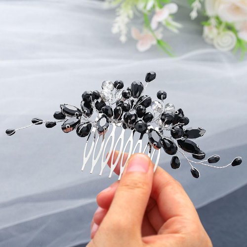 Foyte Crystal Wedding Hair Comb Leaf Rhinestone Headpiece Black Bride Hair Pieces Bridesmaid Side Hair Combs for Women and Brides (big)