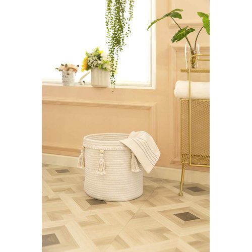 Mkono Macrame Decorative Cotton Rope Basket Boho Cute Woven Tassel Closet Storage Bins Organizer for Nursery,Baby Toys,Magazines, Potted Plants Cover,Living Room,Bedroom,Home Decor 11"x11",Small