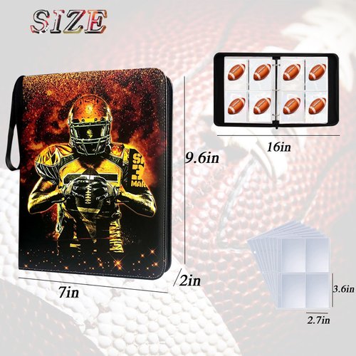 Football Card Binder 400 Pockets, Trading Card Binder Holder with 50 Removable Sleeves Fits 400 Sport Cards, Football Card Gifts Collector Album with Zipper Storage Display Case