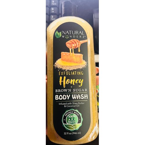 Natural Wonderz Exfolianting Honey+brown sugar body wash, 32 Fl Oz (Pack of 1), golden