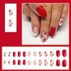 Mkwntg Red Press on Nails Short Round Fake Nails Cute False Nails with Flower Strawberry Designs Glossy White French Tip Acrylic Nails Reusable Full Cover Glue on Nails for Women Girls Manicure 24Pcs
