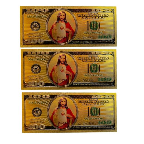 Three Pack Jesus Christ Image in One Hundred Dollars 24k Gold Plated Bill Collectible Banknotes for Decoration