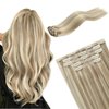 FUBILI Clip in Hair Extensions Real Human Hair Light Blonde Highlighted Golden Blonde for women Human Hair Clip in Extensions 12 Inch 80g 5pcs Straight Remy clip on Hair Extensions