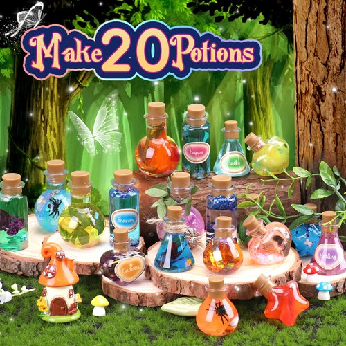 Potion Making Kit for Kids, Mystery Fairy Craft Potions Kits with 20 Potion Bottles Colorful Light Strips Party Favors Christmas Decorations Birthday Gifts Toys for 6 7 8 9 10+ Year Old Girls Boys