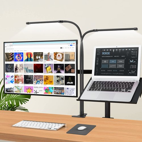 iZELL Desk Lamp, [2 LED Tube] Desk Lamps for Home Office with Clamp, Flexible Gooseneck LED Book Light, Easy Clip on Reading Lights for Bedrooms Beside Table Headboard College Dorm Bed Room - Black