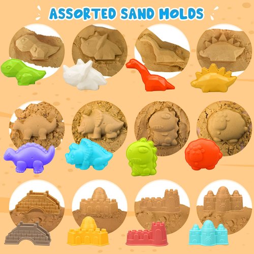 TOY Life Beach Toys for Toddler 1-3 Sand Toys for Kids Beach Toys for Kids Ages 4-8 with Bucket Dino Sand Castle Molds Sandbox Toys Beach Toys for Kids Ages 8-12 Sand Toys for Toddlers Age 2-4
