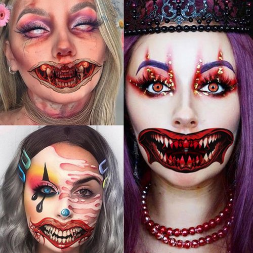 Generic Halloween Temporary Horror Scary Mouth Tattoo Stickers Adults Women Makeup Face Funny Art Decorations Accessories Masquerade Party Supplies 10PCS