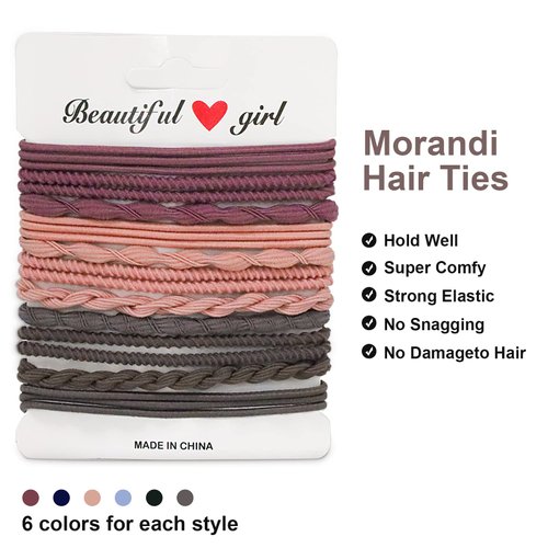 MEMOVAN Hair Tie Bracelets 24pcs Boho Hair Ties for Women Girls Ponytail Holders Seamless Braided Hair Bands Elastic Hair Ties Cotton No Crease Hair Band for Thick Thin Hair Curly Hair