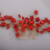 BERYUAN Teardrop Flower Crystal Hair Comb for Women Cute Crystal Comb for Bride RED