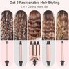 Beach Waver 3 Barrel Curling Iron 5 in 1 Curling Wand Set Three Hair Curlers Triple Hair Crimper Tool for Women 3/8 inch - 1 1/4 inch Wands with Attachments for All Hair Style(Rose Black)
