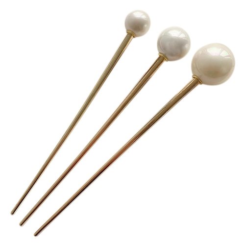 FOMIYES Metal Pearl Chopsticks Hair Sticks Set - 3 Pcs Chinese Hair Pins Clips for Women