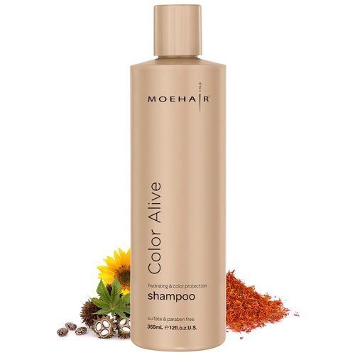 MOEHAIR Color Alive Shampoo, 12 Fl. Oz | Shampoo for Color-Treated Hair | Moisturizing & Hydrating Shampoo | Rich in Safflower & Castor Oil | Controls Frizz | Paraben & Sulfate Free