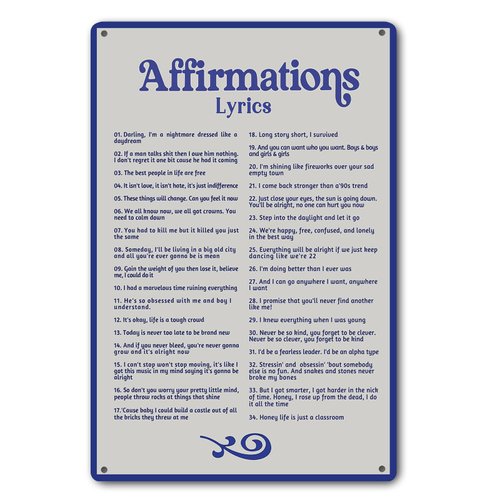 Bestylez Affirmations Positive Lyrics Sign Room Bedroom Decor Valentine's Day Gift for Girls Boys Women Music Lovers Fans 8X12 Inch (274)
