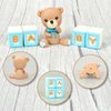 Bear Cake Toppers Mini Bear Cake Decorations Blue BABY Letter Cake Toppers Gold Blue White Pearl Ball For Baby Shower Boy Birthday Party Teddy Bear Theme Party Supplies (Blue Baby)