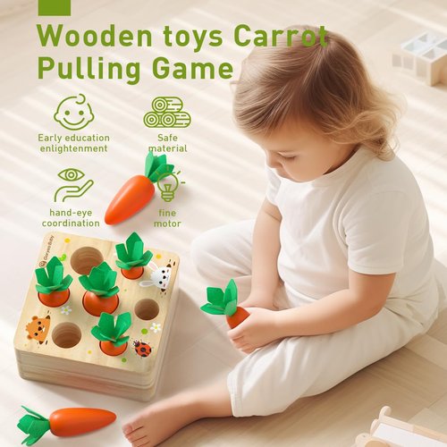 Goryeo Baby Montessori Toys for Babiespreschool Learning Months, Splicing Building Blocks, Educational Carrot Vegetable Harvest Toy for Toddlers, Size Shape Sorting Matching Puzzle