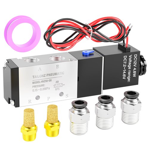 TAILONZ PNEUMATIC 1/4"NPT Solenoid Valve 12V/24V/110V Single Coil Pilot-Operated Electric 2 Position 5 Way Connection Type 4V210-08 Outlet wire