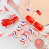 Independence Day Press on Nails，4th of July celebrate American Red Blue White Swirl Design Fake Nails,Patriotic French Tip False Nails for Women and Girls DIY Manicure Decorations 24 PCS