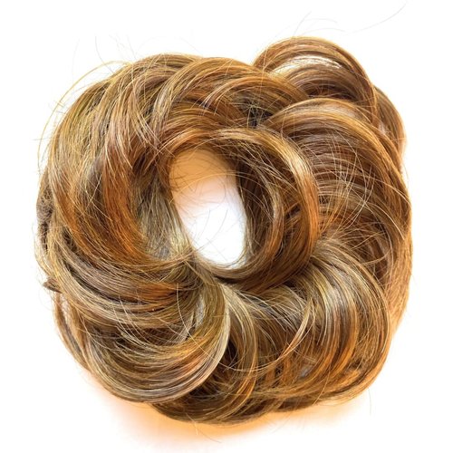 Mia Fluffy Hair Ponytail Wrap, Synthetic Wig Hair Ponytail Holder on Elastic Rubber Band, for Volume, Messy Bun for Women, Teens, Dress Up - Light Brown