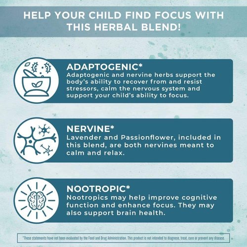 MaryRuth Organics | Nootropic Focus Supplement for Kids with Ginkgo Biloba & Astragalus | USDA Organic | Vegan | Non-GMO | 30 Servings