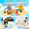 HUITEM Beach Sand Toys for Kids, 29PCS Sandbox Toys with 2 Collapsible Bucket Sand, 2 Dump Truck, Dinosaur Sand Molds, Sand Castle Kit, Shovel Sieve,Flags,Mesh Bag Travel Beach Toys for Toddler 3-10