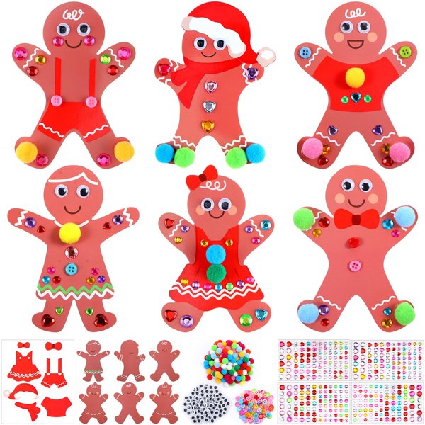 Jetec 30Sets Christmas Gingerbread Man Craft Kit DIY Gingerbread Man Make Your Own Xmas Gingerbread Pompoms Kits Christmas Party Favor Xms Fun Home Classroom Activities