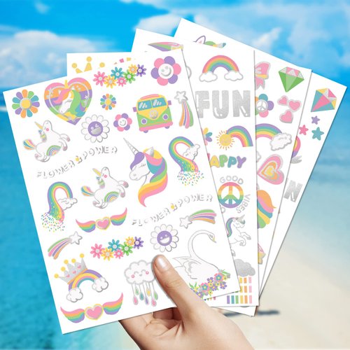 Temporary Tattoo for Kids Unicorn Rainbow Flower Cute-118 Glitter Styles Crown Swan Metallic Waterproof Groovy Fake Tattoos Body Face Tattoos Stickers Birthday Party Favors Decorations for Girls Boys