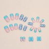 24pcs Square Press on Nails Medium Fake Nails Glossy Glue on Nails Blue Green with Butterfly Nail Sequin Design False Nails Acrylic Full Cover Stick on Nails for Women Manicure