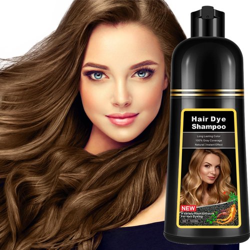 Instant Chestnut Brown Hair Dye Shampoo for Gray Hair 3 in 1, Natural Maroon Hair Shampoo for Women Men Black Colors, 100% Coverage Herbal Ingredients Long Lasting Effect Black Hair Dye 16.9 Fl Oz