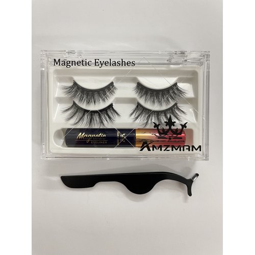 Amzmam Magnetic Eyelashes with Eyeliner, Most Natural Looking Magnetic Lashes Kit, 3D Natural Look False Eyelashes, Strongest Waterproof Liquid Liner