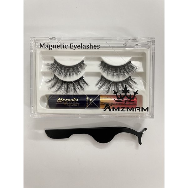 Amzmam Magnetic Eyelashes with Eyeliner, Most Natural Looking Magnetic Lashes Kit, 3D Natural Look False Eyelashes, Strongest Waterproof Liquid Liner