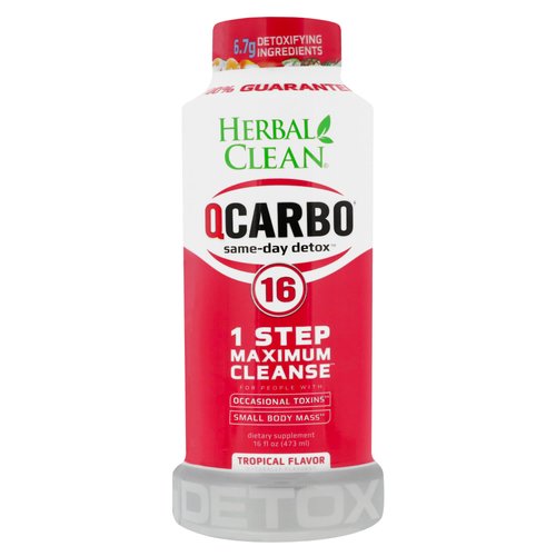 Herbal Clean QCarbo16 Same-Day Premium Detox Drink, Tropical Flavor, 16 Fl Oz