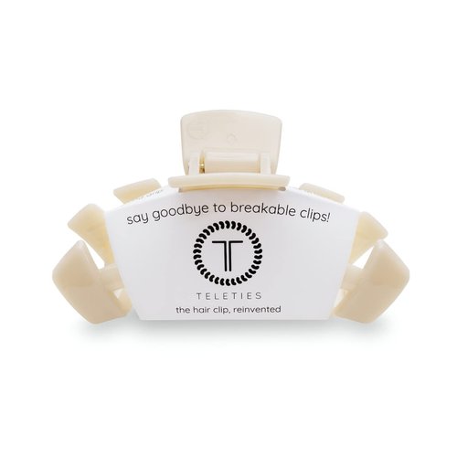 TELETIES - Medium Hair Clip - Strong Grip, Bendable Teeth, Comfortable Curved Design - Ideal for Medium-Thick Hair - For All Hair Textures - Almond Beige