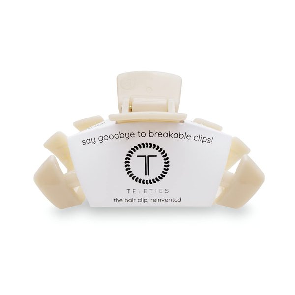TELETIES - Medium Hair Clip - Strong Grip, Bendable Teeth, Comfortable Curved Design - Ideal for Medium-Thick Hair - For All Hair Textures - Almond Beige