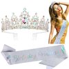 SuPoo Silver Birthday Sash and Crown Kit Princess Crown Birthday Tiara Birthday Girl Crown with Comb Glitter Birthday Sash for Women Crystal Tiaras for Girls Headband Happy Birthday Decorations Gifts