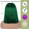 FAVE Bob Wig Human Hair 13x4 Frontal Lace Wig 180% Density Bob Glueless Wigs Human Hair Pre Plucked with Baby Hair 12 Inch Green Short Human Hair Wigs For Black Women (Green)