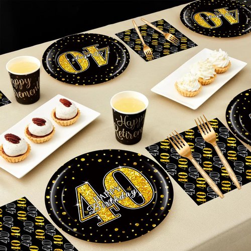 BQK 96 Pcs 40th Birthday Plates and Napkins Party Supplies 40th Birthday Party Decorations 40th Birthday Decorations for Men
