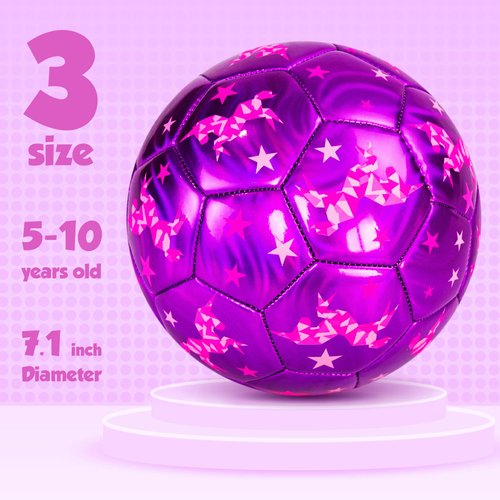 EVERICH TOY Kids Soccer Ball Size 3 with Pump, Unicorn Purple Pink Soccer Balls for Toddlers & Kids, Indoor Outdoor Ball Play Toys, Ideal Gift for Operation Christmas Shoe Box