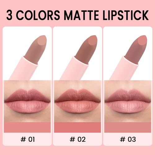 BINGBRUSH 3 Colors Matte Red Lipstick Pack Set,Long Lasting 24 Hour Waterproof Velvet Nonstick Cup Lipgloss Lip Stain Pigmented Lip Makeup Gift Sets (01#&02#&03#)