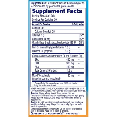 Thera Tears Nutrition, 1200mg Omega-3 Supplement Capsules, 90-Count (Pack of 2)