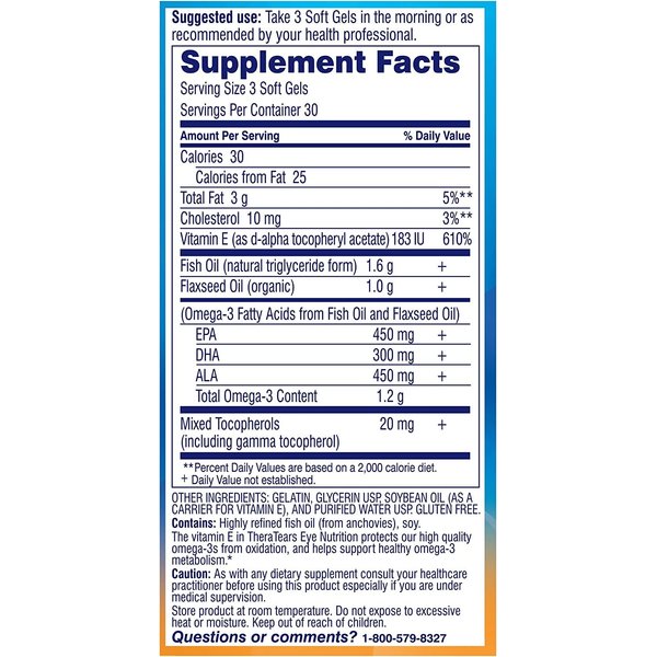 Thera Tears Nutrition, 1200mg Omega-3 Supplement Capsules, 90-Count (Pack of 2)