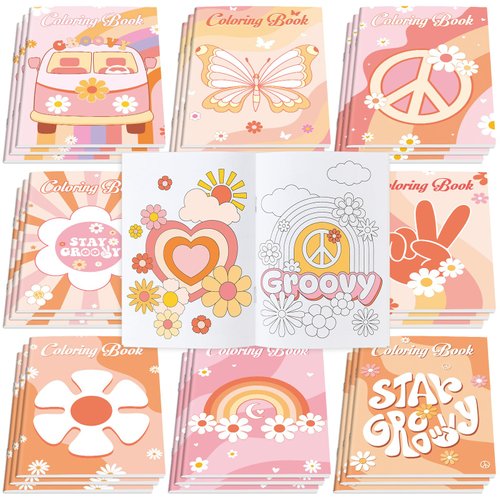 Honoson 24 Pcs Hippie Boho Coloring Books Kids Stay Groovy Drawing Book Peace Sign Mini Coloring ...