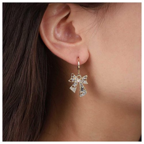 Sttiafay Vintage Crystal Bow Drop Earrings Gold Rhinestone Stud Earrings Pearl Bow Hoop Earrings Sparkly Cz Bow Earrings Jewelry for Women