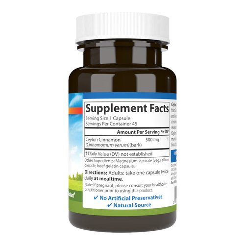 Carlson - Ceylon Cinnamon, Cinnamon Supplements, 500 mg, Cinnamon Extract Pills, Ceylon Cinnamon Capsules, 45 Capsules