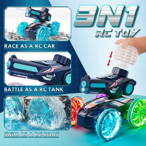 Lehoo Castle Amphibious Remote Control Car, 4WD RC Cars for Boys Age 8-12 with Water Gun, Remote Control Boat for Kids, Toys for 6 7 8 9 Year Old Boy