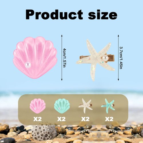8pcs Women Hair Clips for Mermaid, Starfish & Seashell Pearl Hair Clip Beach Hair Accessories Shell Hairpins Headpiece Barrettes Jewelry Gift for Girls Kids Hair Styling Supplies