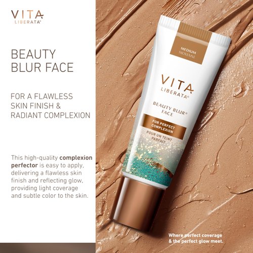 Vita Liberata Beauty Blur Face - Medium, BB Cream, Hydrating Skin Finish, Radiant Glow & Flawless Complexion, 1.01 fl oz