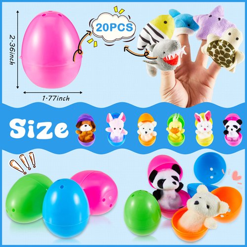 40 Pieces Finger Puppets Filled Easter Eggs Mini Cartoon Animal Puppets Easter Basket Toys Soft Plush Dolls Props Filled Bright Colorful Easter Eggs for Easter Party Basket Stuffers