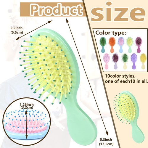 TKOnline 10 Pack Small Hair Brush Air Cushion Hairbrush Travel Detangling Brush Oval Scalp Massage Combs Mini Wet Hair Brush for Women Girls