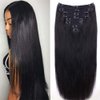 Straight Human Hair Clip in Hair Extensions for Black Women 100% Unprocessed Full Head Brazilian Virgin Hair Natural Black Color,8/Pcs with 18Clips,120 Gram (24inch, Straight hair)