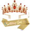 SuPoo Birthday Girl Sash and Crown Princess Crown Red Birthday Tiara Birthday Girl Headband Crown for Girls Happy Birthday Decorations Accessories